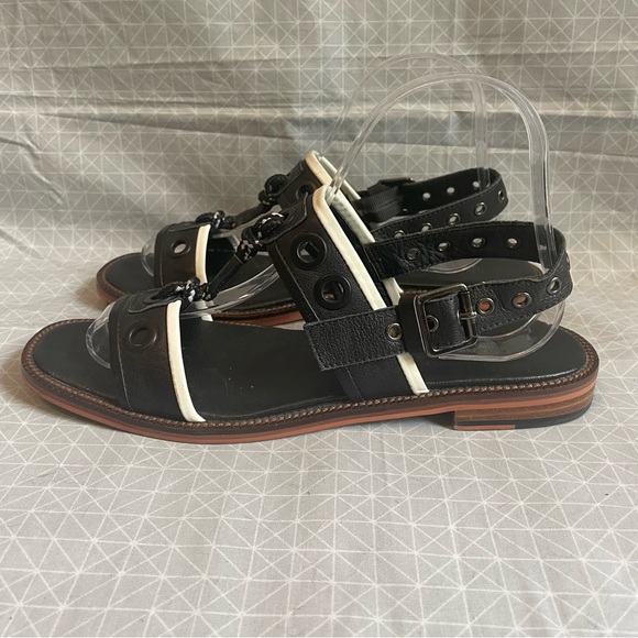 Leather Lab Nautical Grommet Sandals Black 38 - Picture 4 of 8